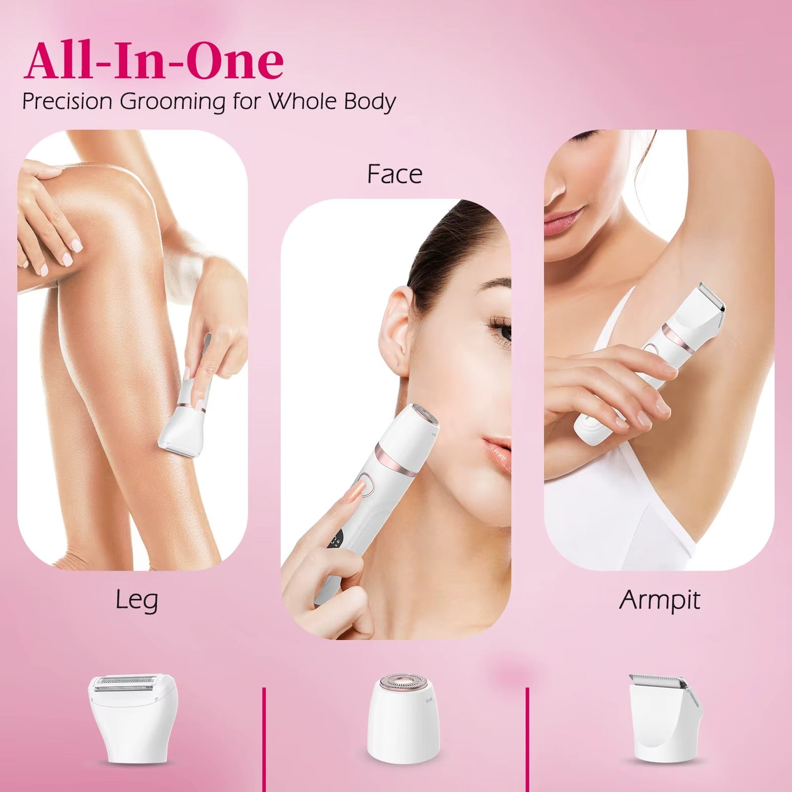 3-in-1 Women's Waterproof Body & Facial Trimmer – Rechargeable Cordless Grooming Kit