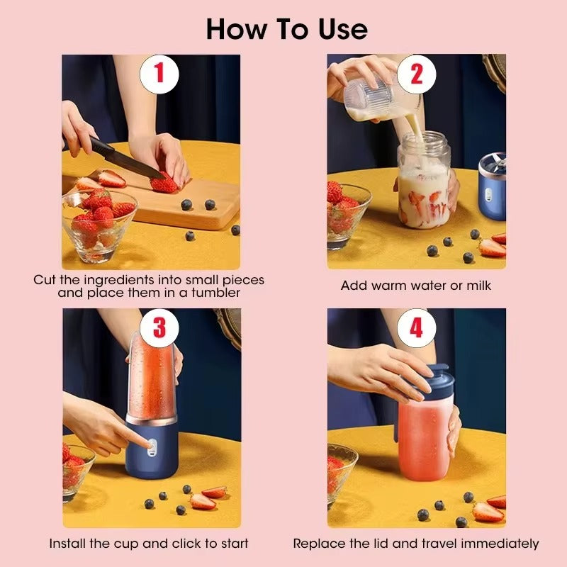 Portable USB Rechargeable Personal Blender – Smoothie & Shake Maker with Travel Cup
