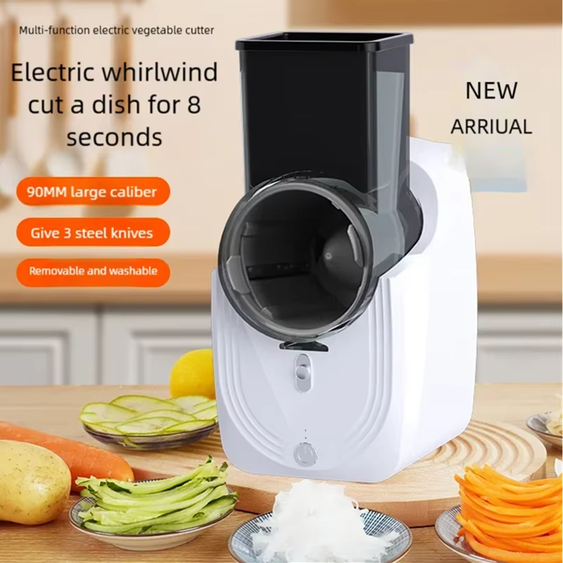 Electric Vegetable Slicer & Grater – Multifunction Food Cutter with 3 Stainless Steel Blades