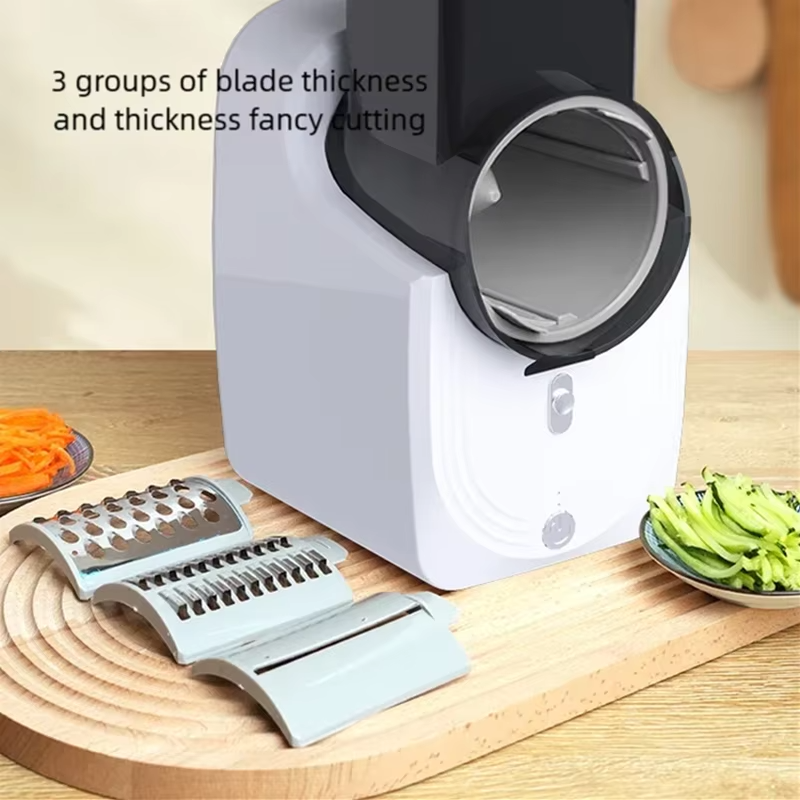 Electric Vegetable Slicer & Grater – Multifunction Food Cutter with 3 Stainless Steel Blades