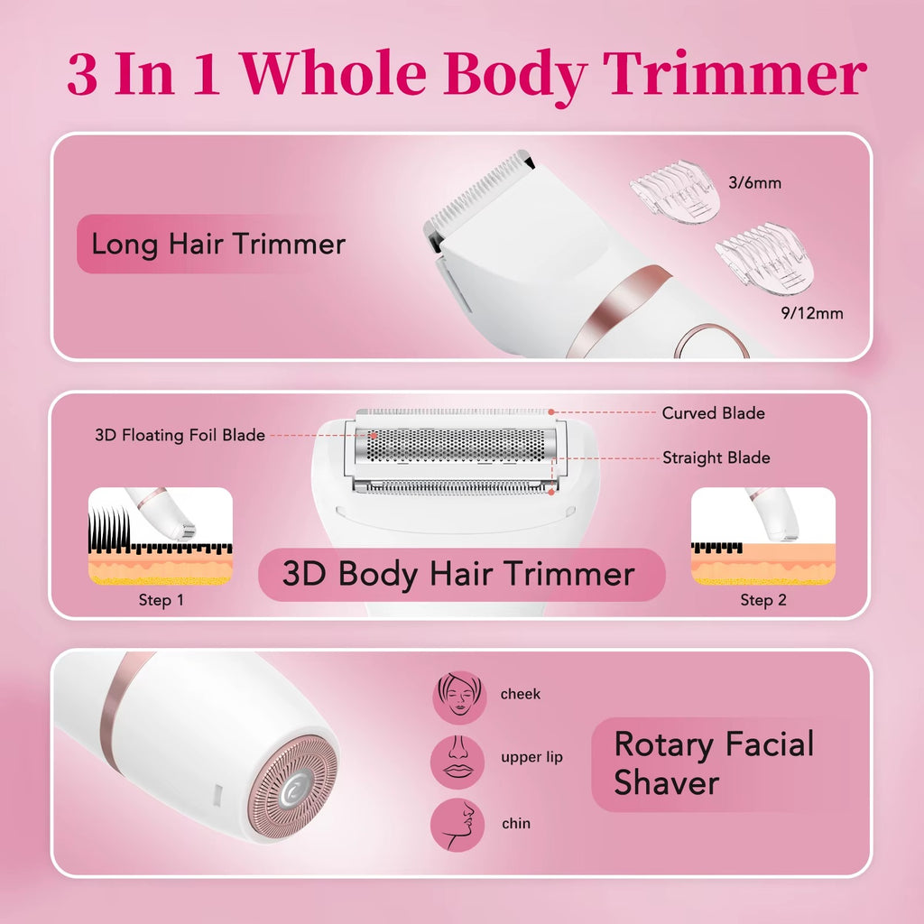 3-in-1 Women's Waterproof Body & Facial Trimmer – Rechargeable Cordless Grooming Kit
