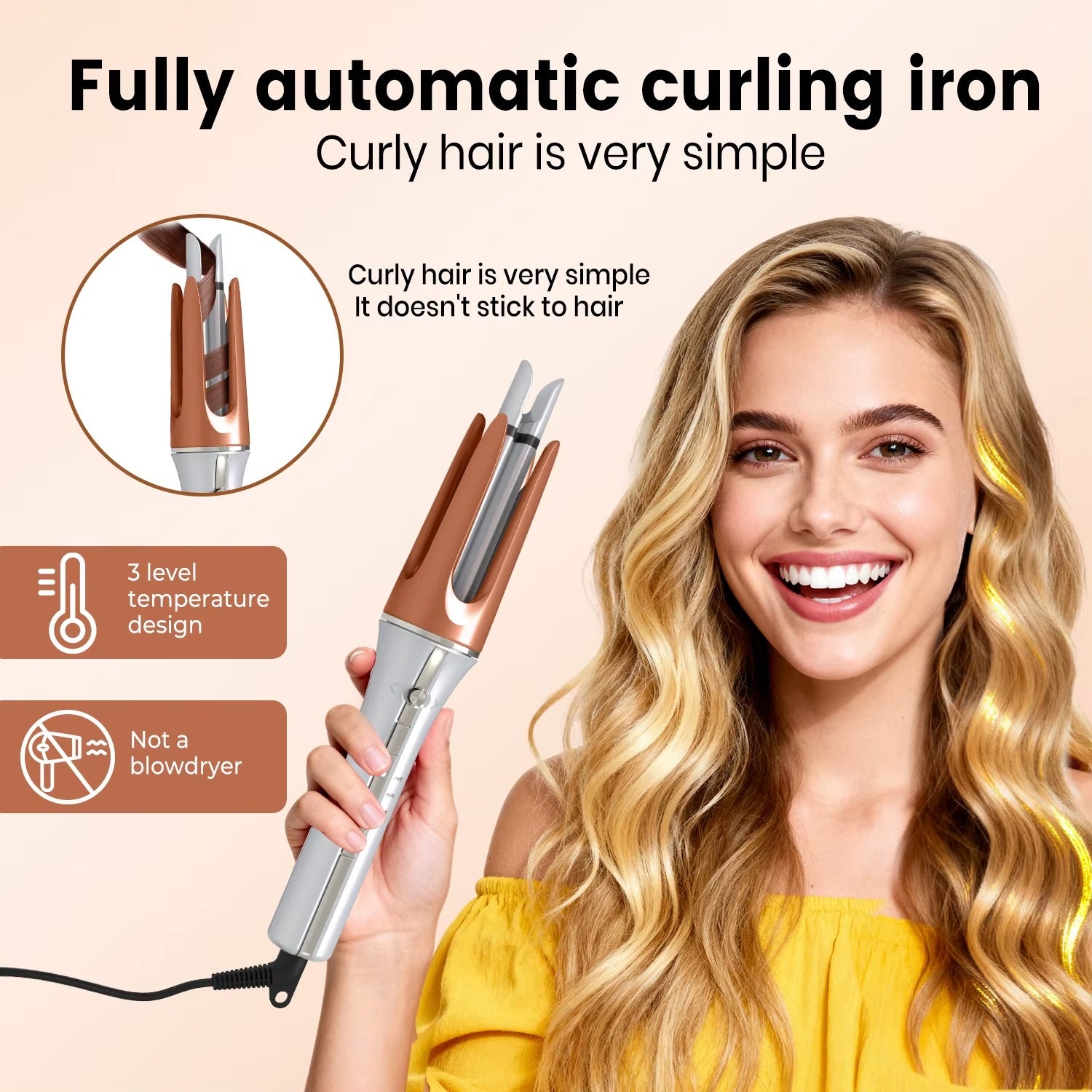 Automatic Hair Curler – Ceramic Tourmaline Rotating Curling Iron with 3 Heat Settings